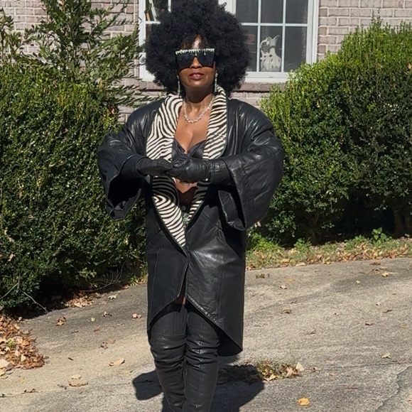 Rare Vtg 80’s Zebra trim Marc Buchanan Tannery West Black Leather Dramatic Coat - Picture 1 of 14
